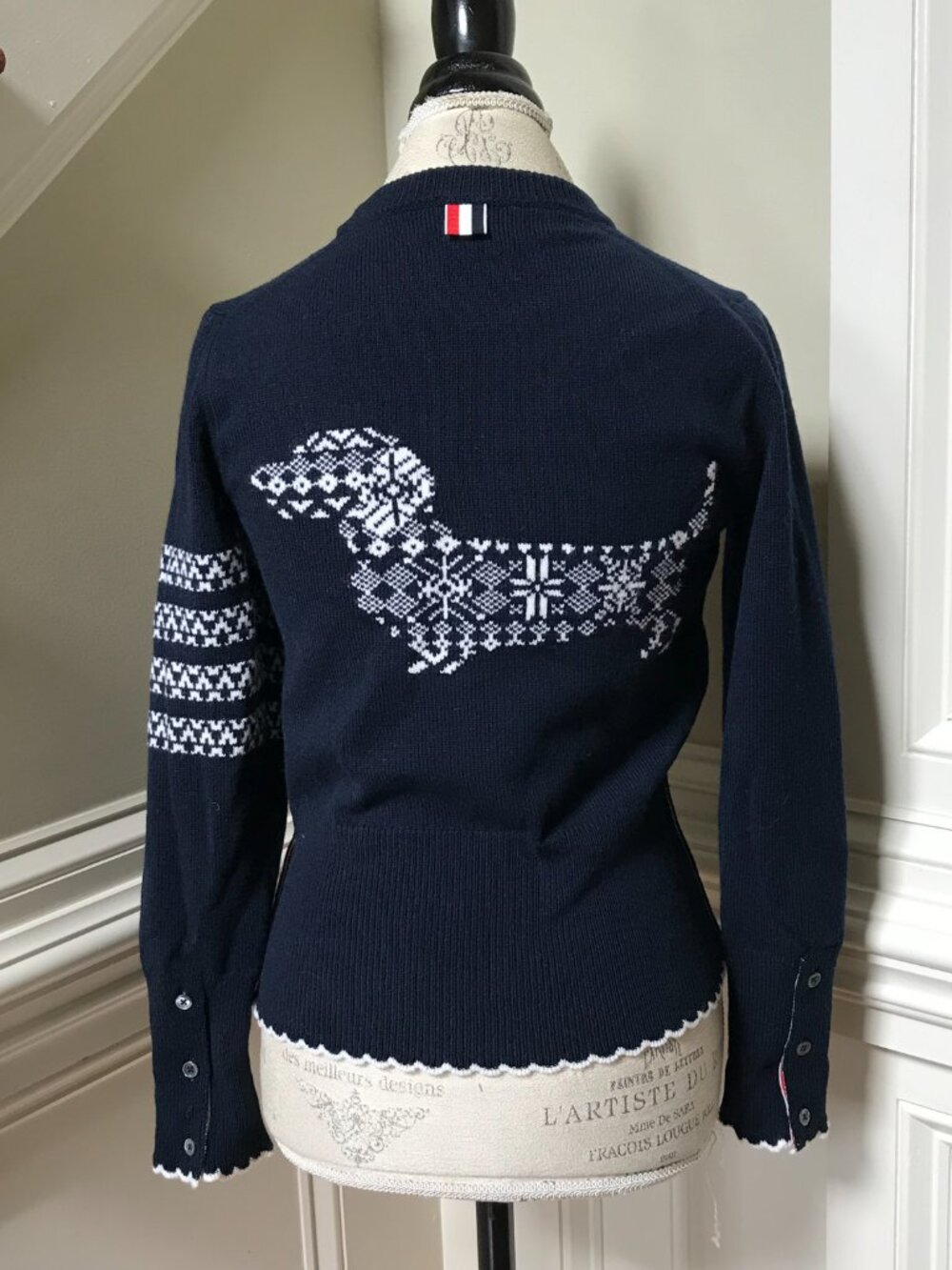 Thom Browne Hector Jumper Sweater Womens 40 Small Navy Blue Crew Neck Wool Dog - Picture 12 of 14